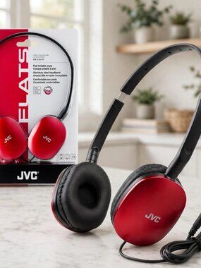 JVC Flats On-Ear Wired Headphones - Flat Foldable Design - 30mm - Red